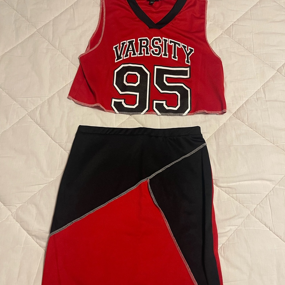 Fashion Nova Red and Black Varsity Set